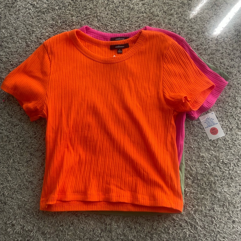 Orange and Pink Ribbed Crop Tops & Yellow and Green Crop Tops